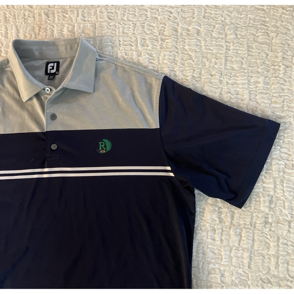 Royal Palm's Men Polo Foot Joy FJ‎ Golf Polo Shirt XL Blue Striped Stretch
